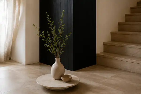 Entrée minimaliste aux tons neutres